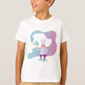 口ひげとトレイで笑顔のシェフ Tシャツ (正面)