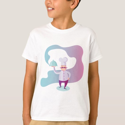 口ひげとトレイで笑顔のシェフ Tシャツ (正面)