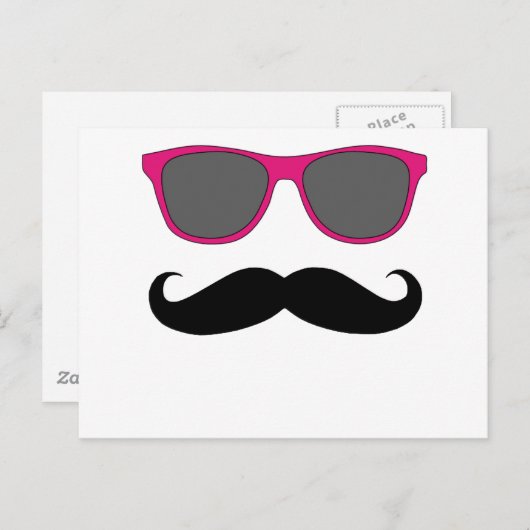 口ひげとピンクのサングラスのユーモア ポストカード (正面/裏面)