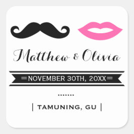 口ひげとピンクの唇の結婚式用シール スクエアシール