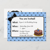 口ひげとボウタイ1st誕生日招待状 インビテーションポストカード (正面/裏面)