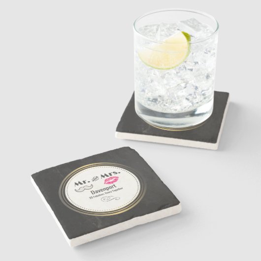 口ひげと唇そしてミセス – 記念日 ストーンコースター (横)