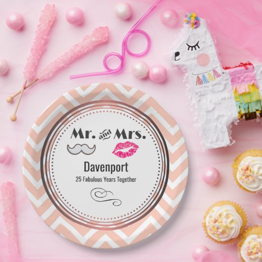 口ひげと唇そしてミセス – 記念日 ペーパープレート (パーティー)