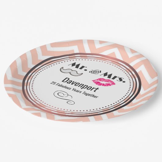 口ひげと唇そしてミセス – 記念日 ペーパープレート (アングル)