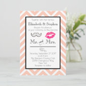 口ひげと唇の結婚式が桃のシェブロンに招待 招待状 (スタンド正面)