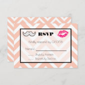 口ひげと唇の結婚式RSVP on Peach Chevron 出欠カード (正面/裏面)