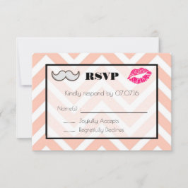 口ひげと唇の結婚式RSVP on Peach Chevron 出欠カード
