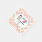 口ひげと唇ミセス・ピーチ・シェブロン結婚ズ スタンダードカクテルナプキン (角)