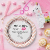 口ひげと唇ミセス・ピーチ・シェブロン結婚ズ ペーパープレート (パーティー)