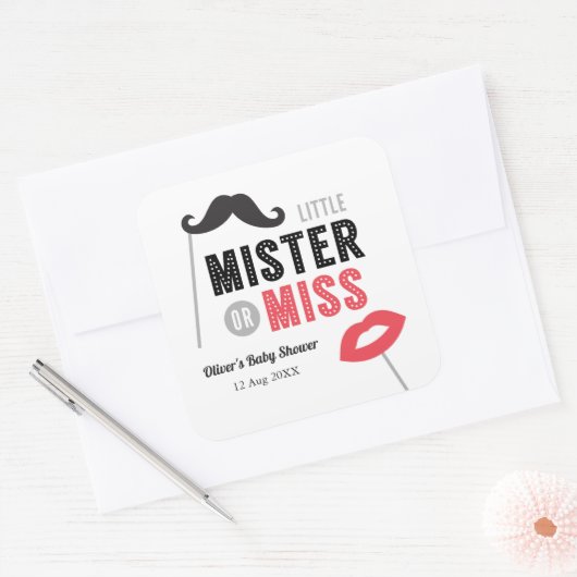 口ひげと唇、ミスターまたは赤恋しく思ちゃんのシャワー スクエアシール (封筒)