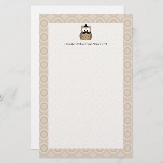 口ひげと帽子を持つフクロウ 便箋 (正面/裏面)