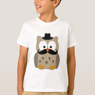 口ひげと帽子を持つフクロウ Tシャツ