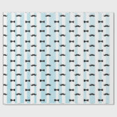 口ひげと弓タイ青と白のギフトストライプののタイ ラッピングペーパー (フラット)