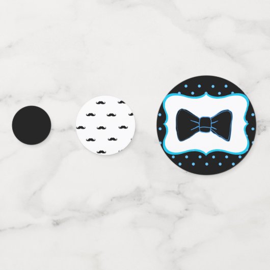 口ひげと弓ネクタイ男の子の赤ちゃんシャワー紙吹雪 コンフェッティ (裏面)