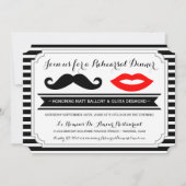 口ひげと赤い唇のリハーサルディナーストライプ 招待状 (正面)