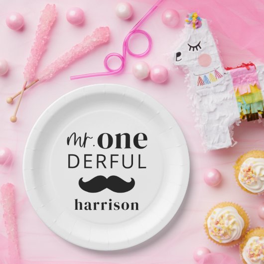 口ひげのあるMr.Onederfulの名前 ペーパープレート (パーティー)