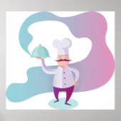 口ひげのシェフとサービングトレイ ポスター (正面)