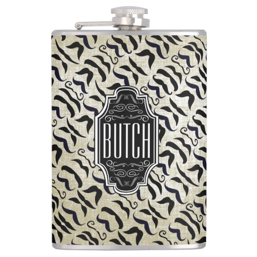 口ひげのリネンのテクスチャのパーソナライズされた背景 フラスク (正面)