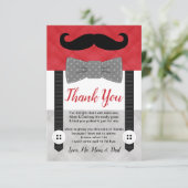 口ひげの小さな赤い灰色の少年のベビーシャワー サンキューカード (スタンド正面)