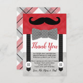 口ひげの小さな赤い灰色の少年のベビーシャワー サンキューカード (正面/裏面)