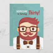 口ひげの紳士の人のバースデーパーティ招待状 招待状 (正面/裏面)