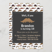 口ひげの誕生日パーティーとパターン 招待状 (正面/裏面)