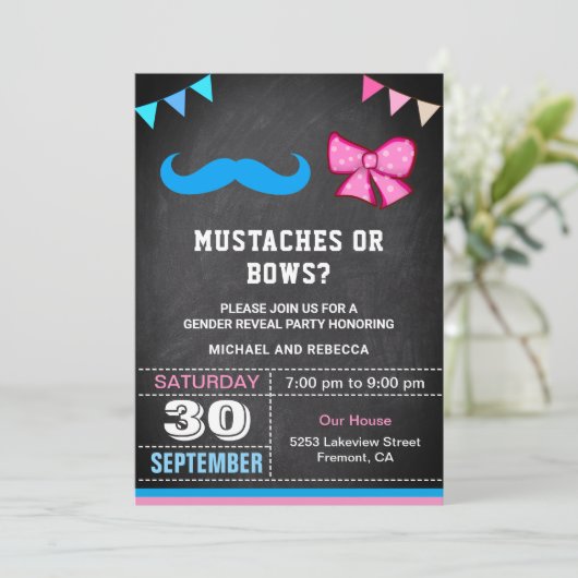 口ひげまたは弓ジェンダーの表示パーティー 招待状 (スタンド正面)