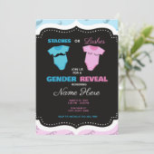 口ひげやまつげピンクブルー性別の表示 招待状 (スタンド正面)