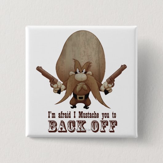 口ひげを口にして後ろへ下がる 缶バッジ (正面)