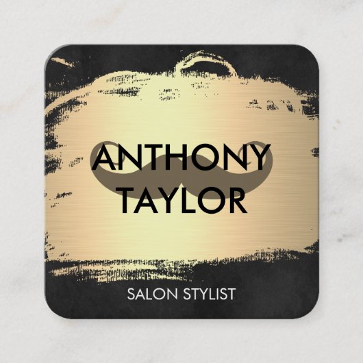 口ひげエレガントでブラシ仕上げ金属金ゴールド スクエア名刺 (正面)