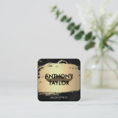 口ひげエレガントでブラシ仕上げ金属金ゴールド スクエア名刺 (スタンド正面)