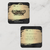 口ひげエレガントでブラシ仕上げ金属金ゴールド スクエア名刺 (正面/裏面)