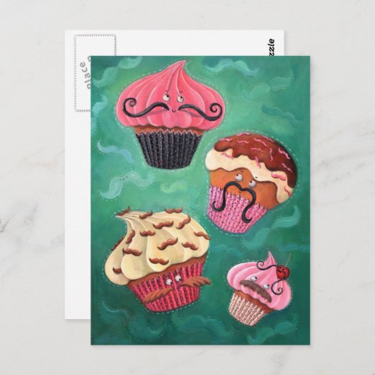 口ひげカップケーキ飛んでいるの魔法の装飾 ポストカード (正面/裏面)