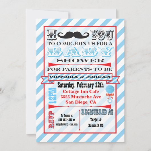 口ひげカップルベビーシャワー招待状 招待状 (正面)