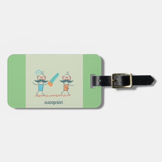 口ひげキャラクター付き自乾式の医療ユーモア ラゲッジタグ (正面横)