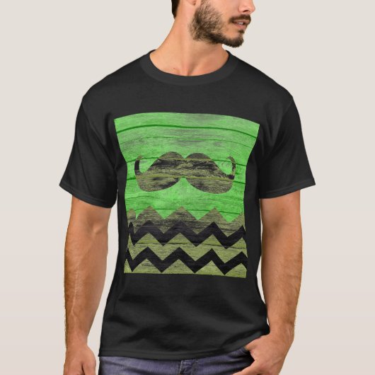 口ひげシェブロンヴィンテージ木製 Tシャツ (正面)