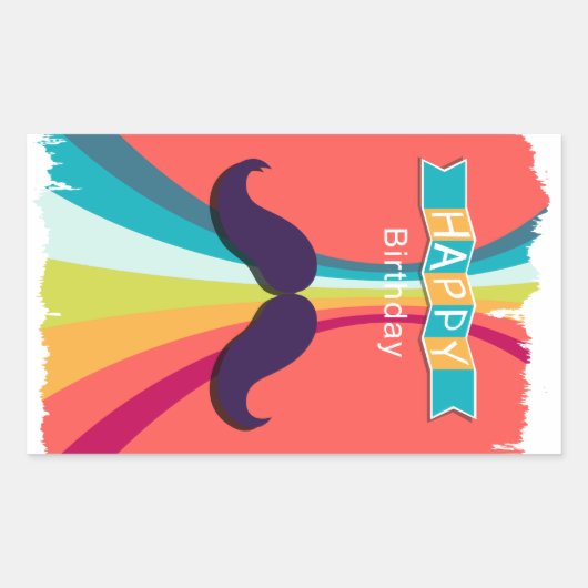 口ひげハッピーバースデー 長方形シール (正面)