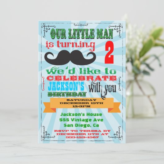 口ひげバースデーパーティ招待状 招待状 (スタンド正面)