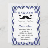 口ひげパーティーベビーシャワー招待状ネービーブルー 招待状 (正面)