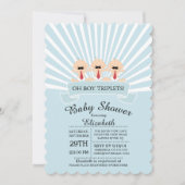 口ひげモダントリプレットボーイベビーシャワー招待状 招待状 (正面)