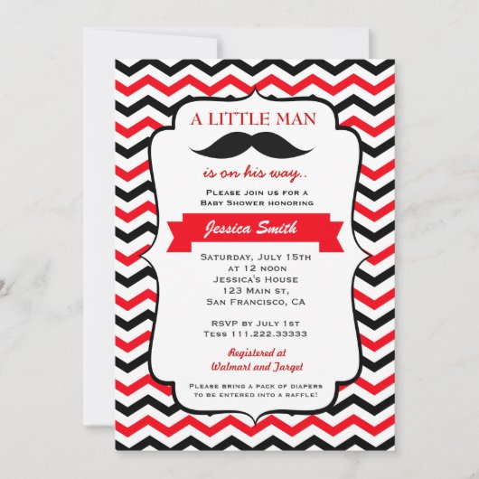 口ひげリトルマンベビーシャワー招待状 招待状 (正面)