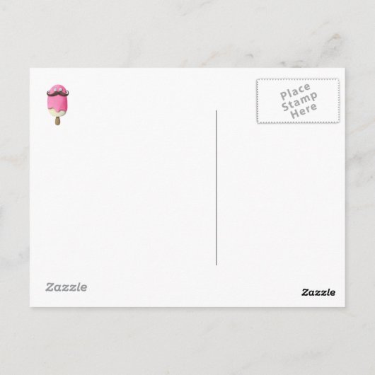 口ひげ付きピンクのアイスクリーム ポストカード (裏面)