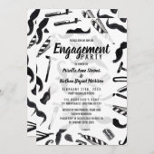 口ひげ剃刀の水彩理容師パターン 招待状 (正面/裏面)