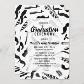 口ひげ剃刀の水彩理容師パターン 招待状 (正面/裏面)