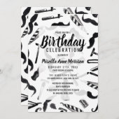 口ひげ剃刀の水彩理容師パターン 招待状 (正面/裏面)