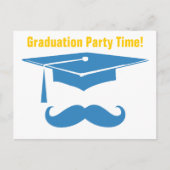 口ひげ卒業式ライトブルー インビテーションポストカード (正面)