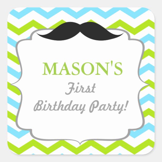 口ひげ小さな男がステッカーを好む スクエアシール (正面)