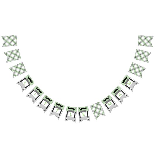 口ひげ小さな男の緑の灰色の男の赤ちゃんシャワー バンティングフラッグ (全)