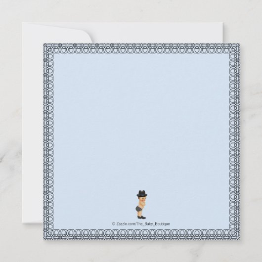 口ひげ小さな男の青と黒の赤ちゃんシャワー 招待状 (裏面)