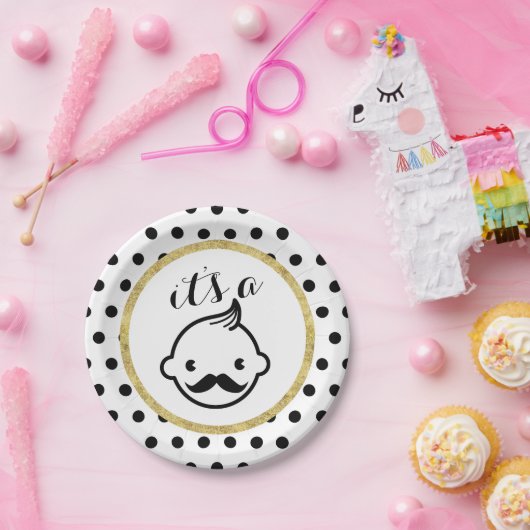 口ひげ少年かわいい水玉模様赤ちゃんシャワー ペーパープレート (パーティー)